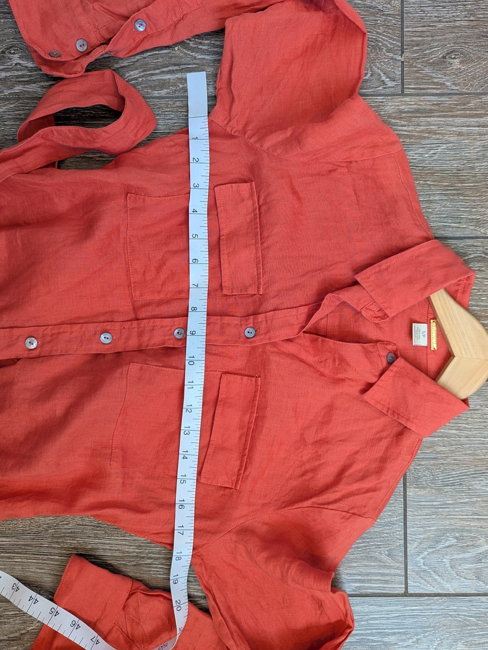 Magaschoni 100% Linen Shirt Dress Long Sleeve Small Spice Orange Belted Waist - Picture 9 of 10